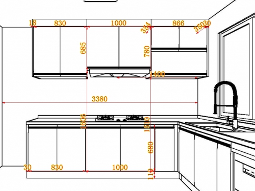 l型厨房设计效果图 8平用掩门吊柜把烟机包起来